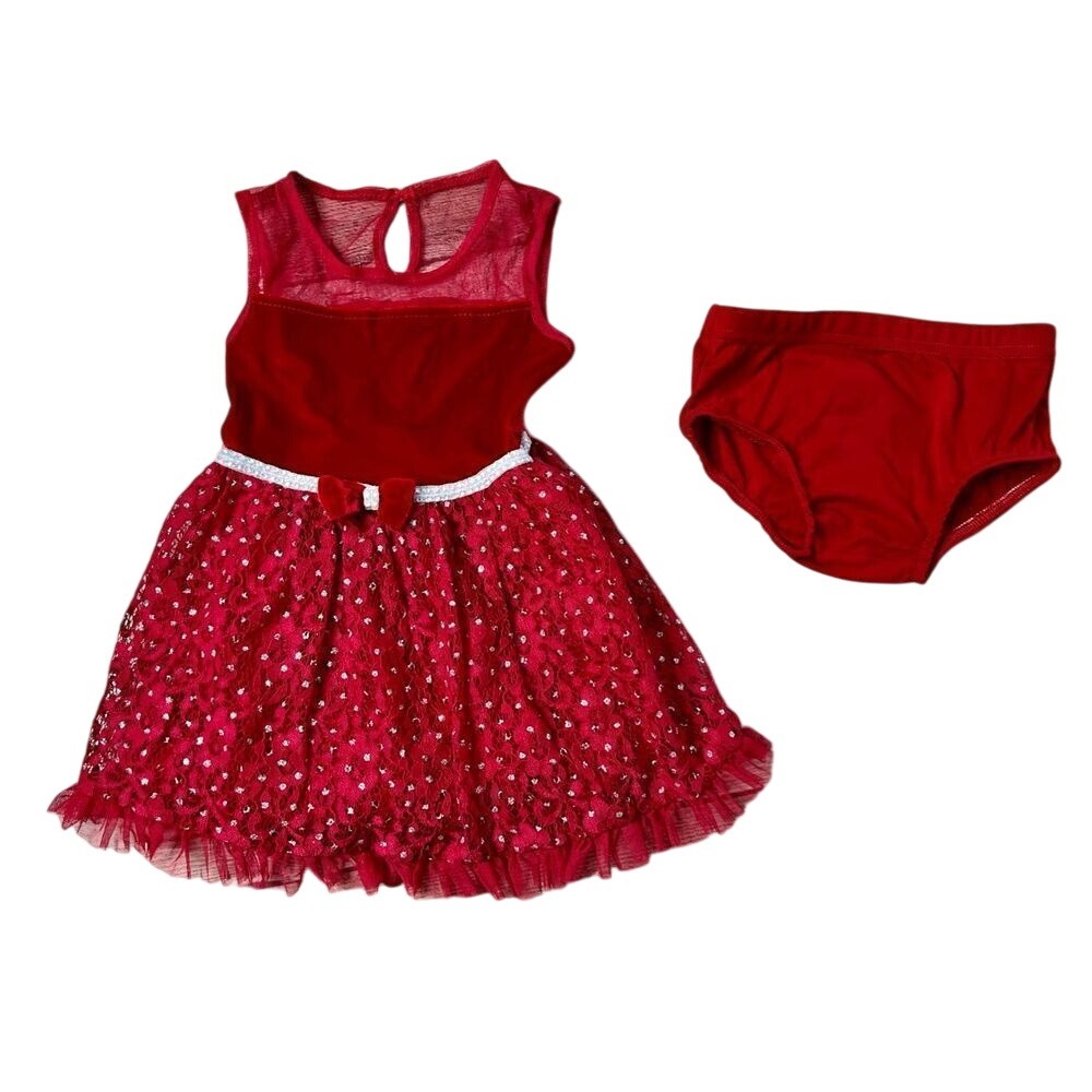 Little‎ Lass Red Velvet & Tulle Fancy Dress & Shorts 24 months Holiday Glitter